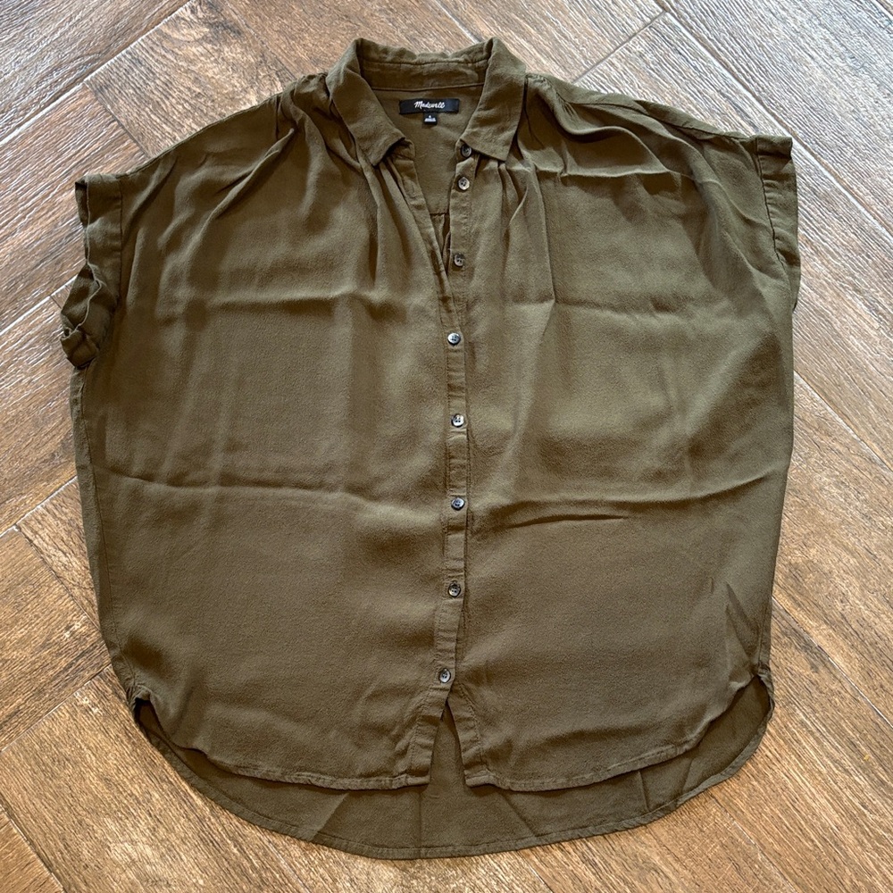 Madewell Olive Green Short-Sleeve Button-Front Blouse